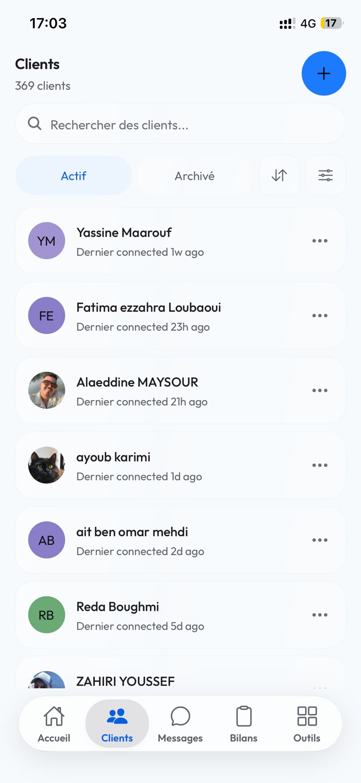 FitnScale mobile app: Coach dashboard