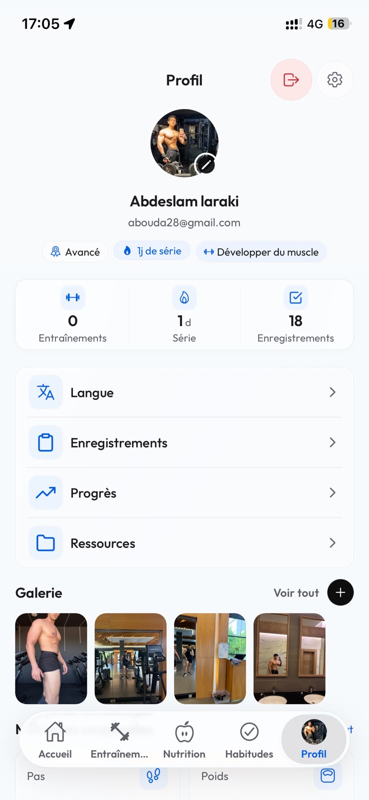 FitnScale mobile app: Personal profile
